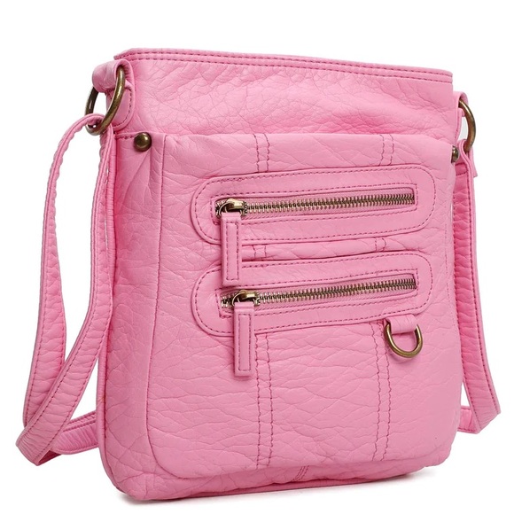 👛 NWT! Pink Multi Zipper Crossbody - Picture 3 of 7